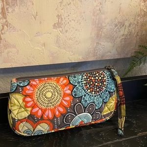 Vera Bradley, Brown (with black, orange, teal, and yellow)  Wristlet